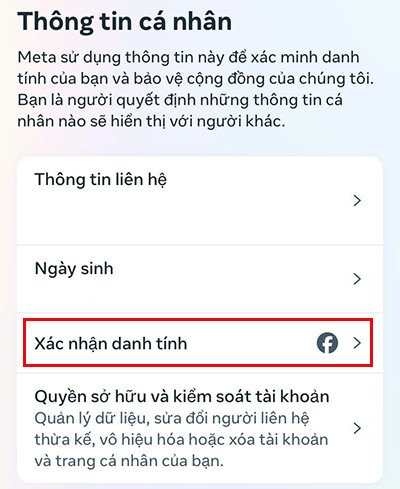 Bắt đầu quá trình xác nhận danh tính Facebook
