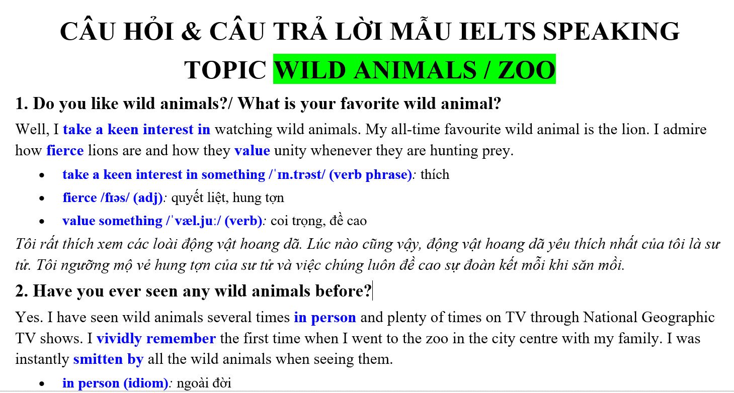 Chuẩn bị ý tưởng cho bài nói describe a wild animal IELTS Speaking