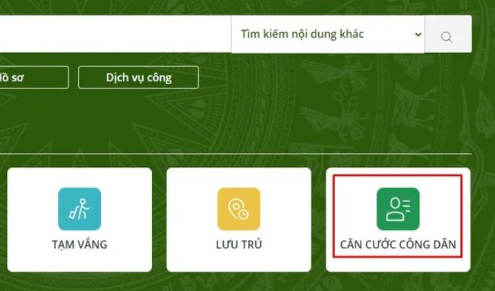 Giao diện Cổng Dịch vụ công khi làm thủ tục căn cước công dân online