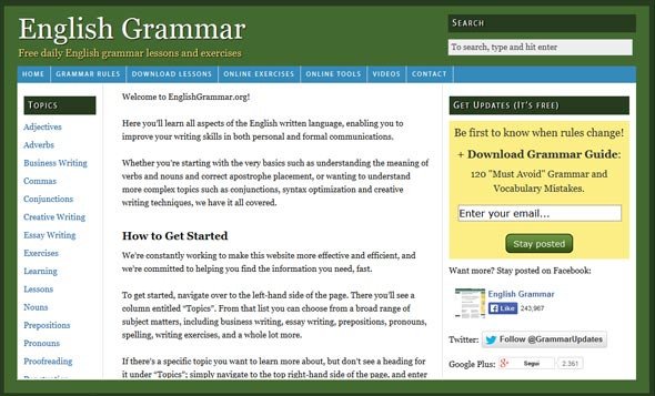 Giao diện một website luyện ngữ pháp tiếng Anh online giúp bạn học hiệu quả