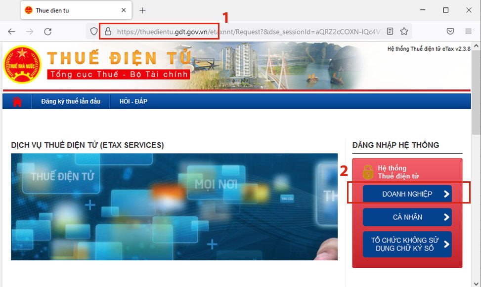 Giao diện trang chủ hệ thống thuế điện tử ETAX của Tổng cục Thuế