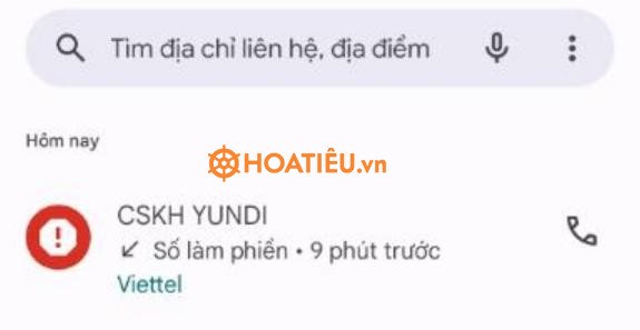 Hiển thị cuộc gọi đến từ tên CSKH YUNDI