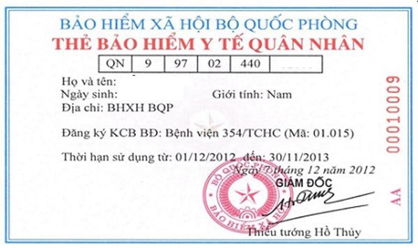 Hình ảnh thẻ BHYT của sĩ quan quân đội nghỉ hưu