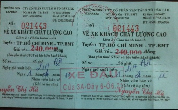 Một số mẫu hóa đơn đặc thù thường gặp như vé xe, phiếu thu