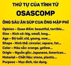Sơ đồ quy tắc OSASCOMP ghi nhớ trật tự tính từ