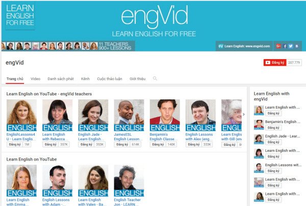 trang chủ kênh Youtube engVid Learn English for Free
