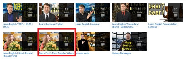 trang chủ kênh Youtube Steve Ford học tiếng Anh