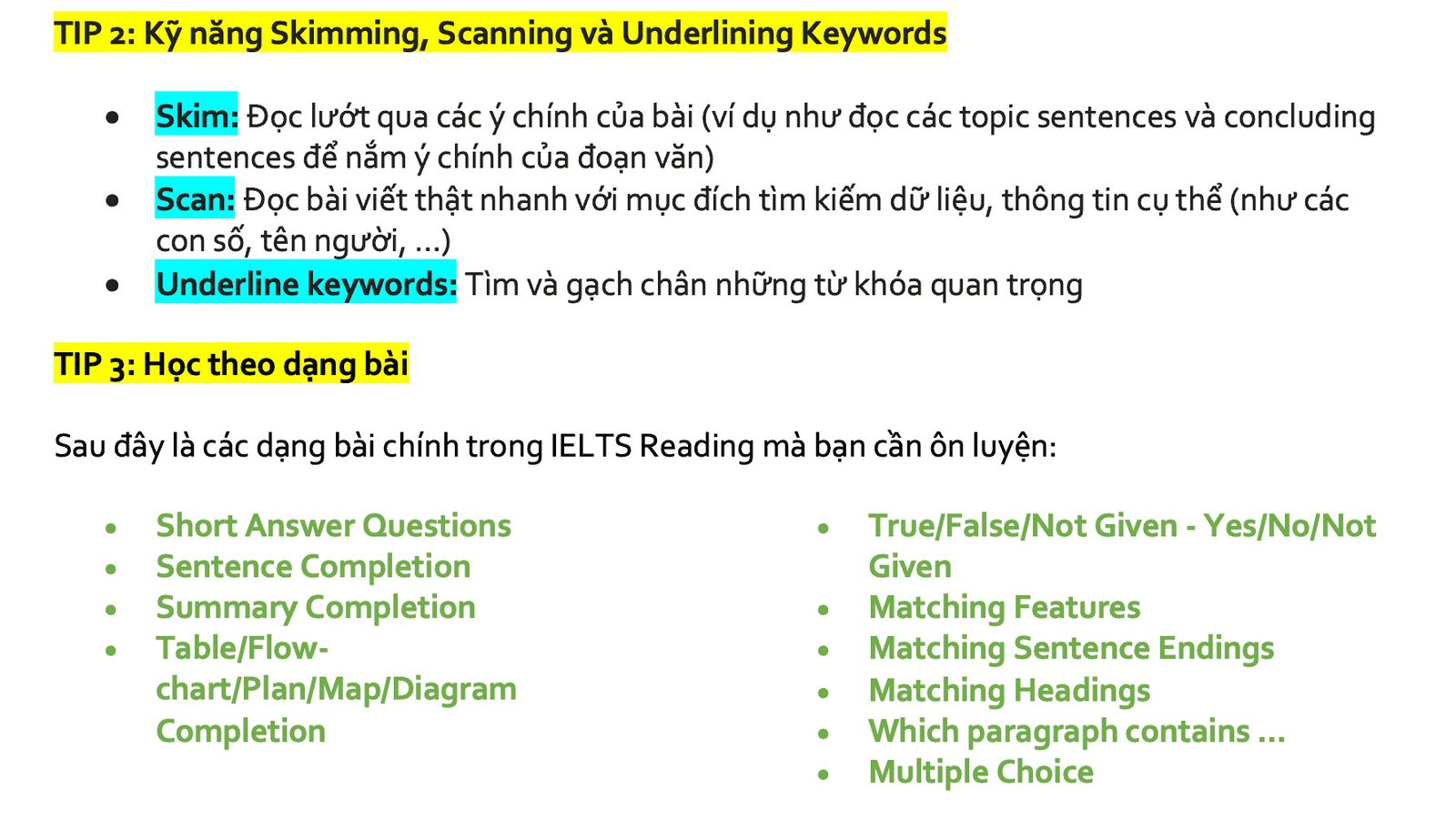 Ví dụ bài tập Matching Sentence Endings