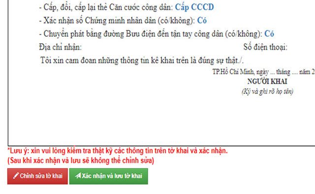 Xác nhận hoàn thành đăng ký làm căn cước công dân online