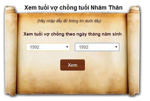 Biểu đồ hoặc bảng tuổi hợp khắc trong hôn nhân cho tuổi 1992 nữ mạng