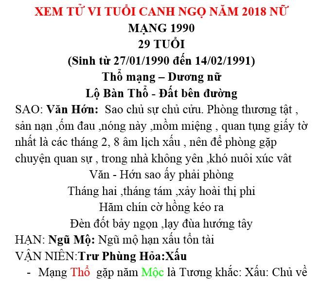 Biểu đồ tổng quan tử vi tuổi Canh Ngọ 2018 nữ mạng