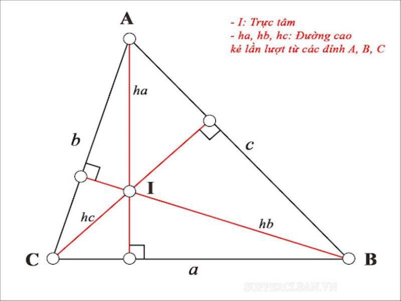 Biểu đồ vị trí trực tâm của tam giác dựa trên giao điểm ba đường cao