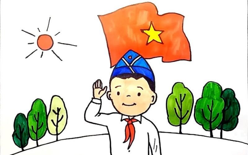 Cảnh học sinh nghiêm trang trong lễ chào cờ