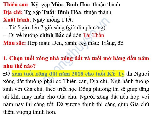 Chi tiết xem tuổi xông nhà Mậu Tuất 2018 cho người sinh năm Kỷ Tỵ - Phần 2