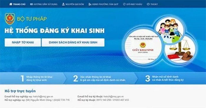 Giao diện Cổng Dịch vụ công Quốc gia hỗ trợ đăng ký khai sinh trực tuyến tiện lợi