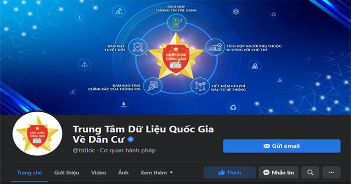 Giao diện Fanpage Trung tâm Dữ liệu quốc gia về dân cư hỗ trợ tra cứu thông tin CCCD