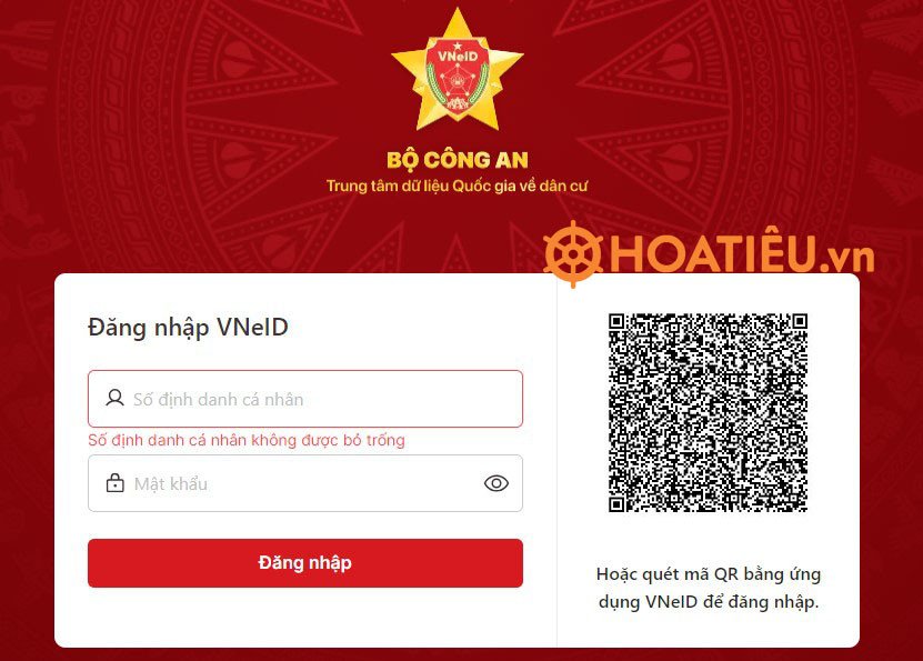 Giao diện nhập thông tin Căn cước công dân và mật khẩu VNeID khi nộp hồ sơ trực tuyến