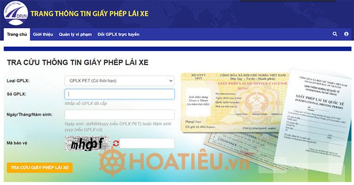 Giao diện trang web tra cứu Giấy phép lái xe trực tuyến gplx.gov.vn