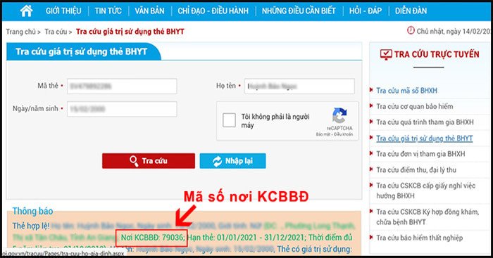 Giao diện trang web tra cứu thông tin bảo hiểm y tế trực tuyến