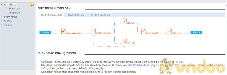 Giao diện truy cập hệ thống khai báo C/O điện tử Ecosys