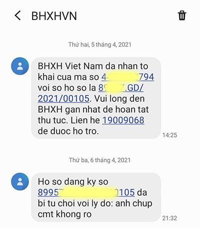 Giao diện ứng dụng VssID trên điện thoại khi gặp lỗi đăng ký tài khoản