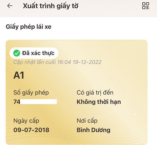 Hiển thị thông tin Giấy phép lái xe tích hợp trên ứng dụng VNeID