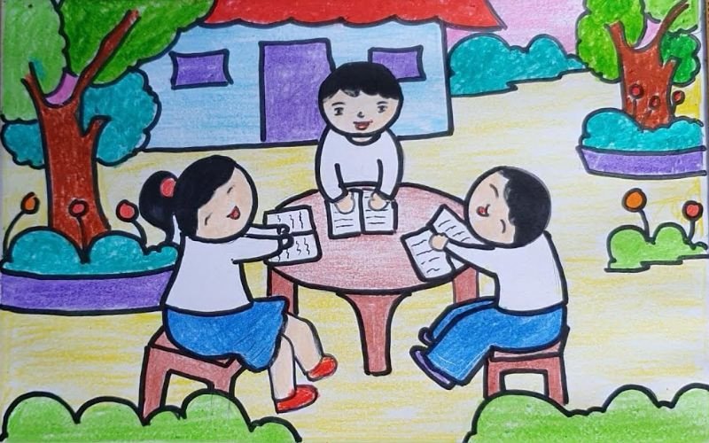 Hình ảnh học sinh chăm chú đọc sách trong thư viện
