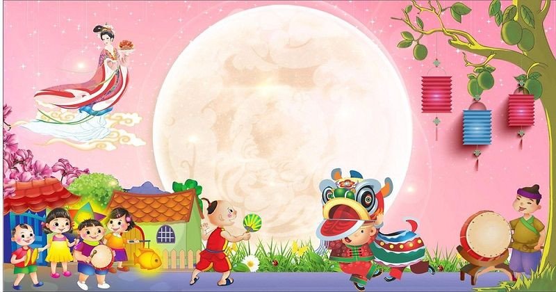 Hình ảnh minh họa sự tích Chú Cuội và chị Hằng trong đêm Trung Thu.