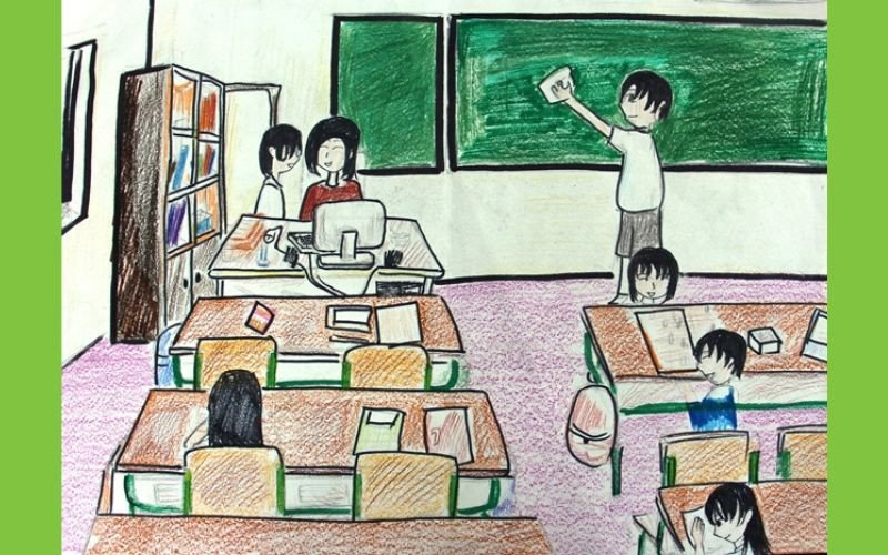 Học sinh chăm chỉ ghi bài trong giờ học