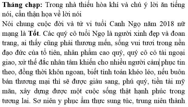 Hướng dẫn hóa giải vận hạn trong tử vi tuổi Canh Ngọ năm 2018 nữ mạng
