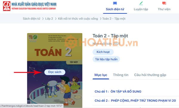 Lựa chọn và mở sách giáo khoa trực tuyến