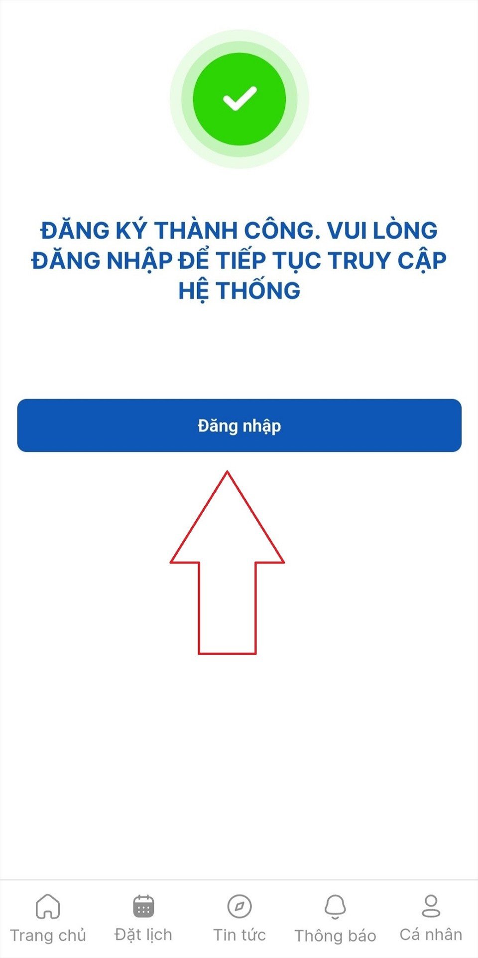 Màn hình ứng dụng đặt lịch đăng kiểm hiển thị nút đặt lịch
