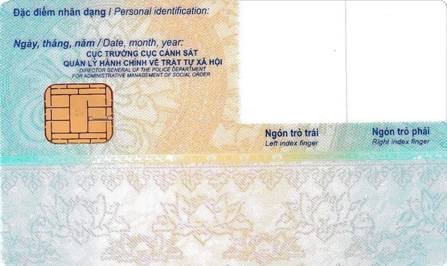 Mặt sau thẻ căn cước công dân gắn chip hiển thị vân tay và chip điện tử