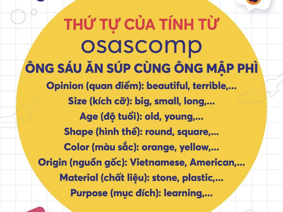 Minh họa cách dùng dấu phẩy khi có nhiều tính từ cùng loại