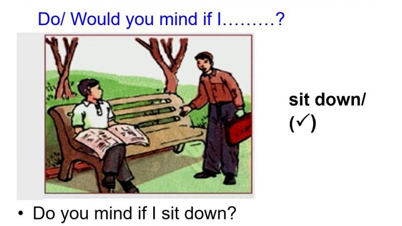Minh họa cách sử dụng cấu trúc would you mind để hỏi xin phép