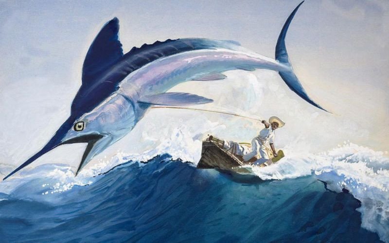 Minh họa truyện ngắn Ông già và biển cả của Hemingway, tác phẩm đã từng ra thi