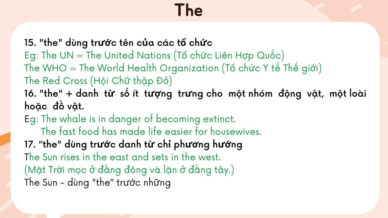 Những quy tắc cần nhớ khi dùng mạo từ the