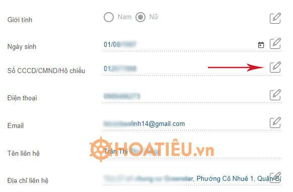 Phần chỉnh sửa thông tin CCCD trên VssID