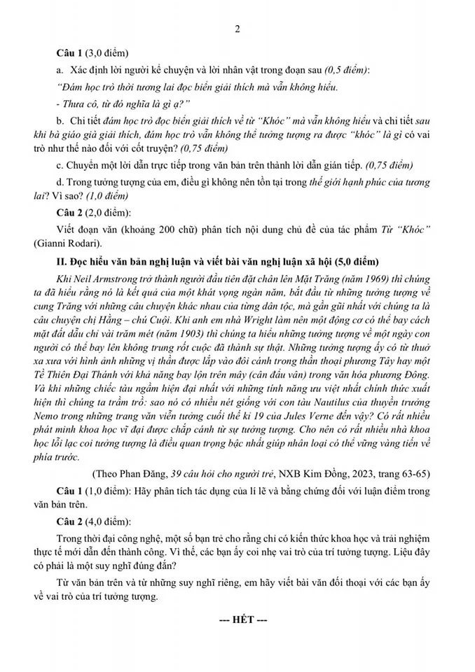 Phần tiếp theo đề thi thử môn Ngữ văn lớp 10