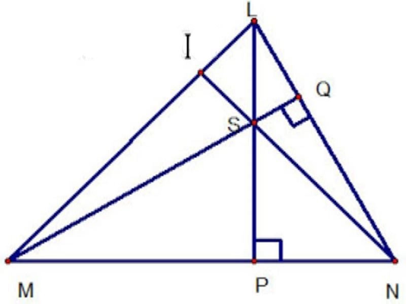 Sơ đồ thể hiện các đường cao trong một tam giác và điểm đồng quy trực tâm