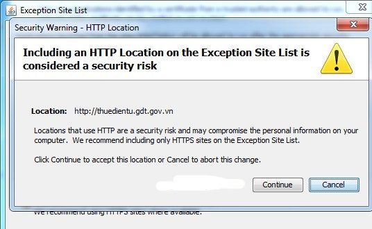 Xác nhận thêm địa chỉ website vào danh sách tin cậy