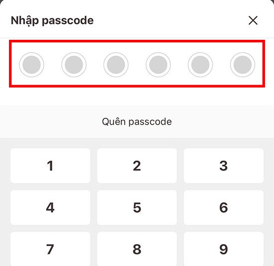 Xác thực bằng Passcode hoặc sinh trắc học để truy cập Đăng ký xe VNeID