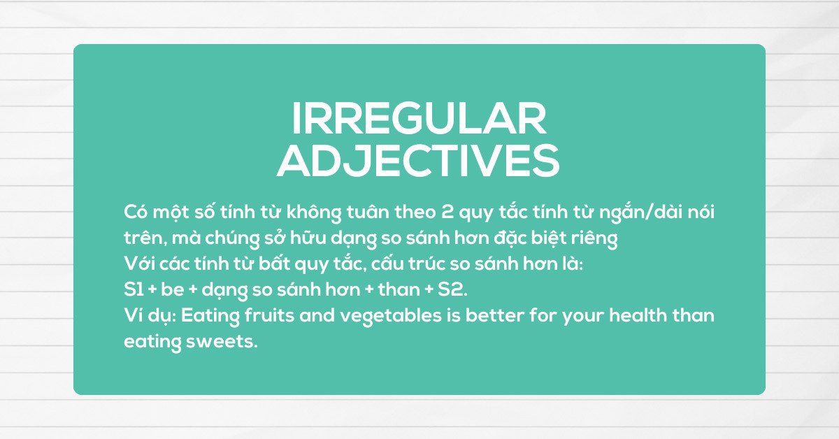 Bảng tổng hợp các tính từ bất quy tắc thường gặp trong cấu trúc so sánh hơn