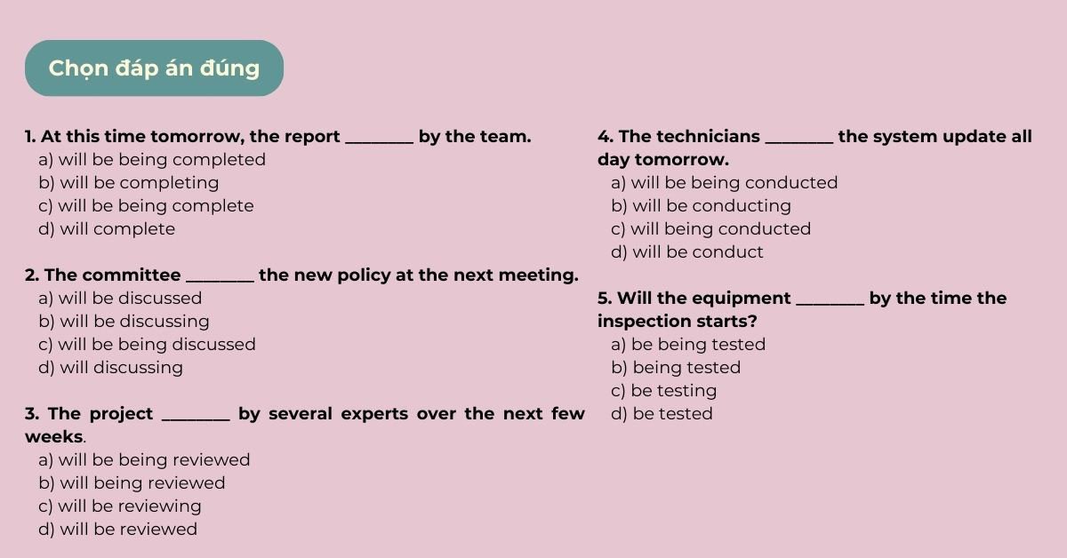 Biểu đồ minh họa sự chuyển đổi từ câu chủ động sang câu bị động thì tương lai tiếp diễn