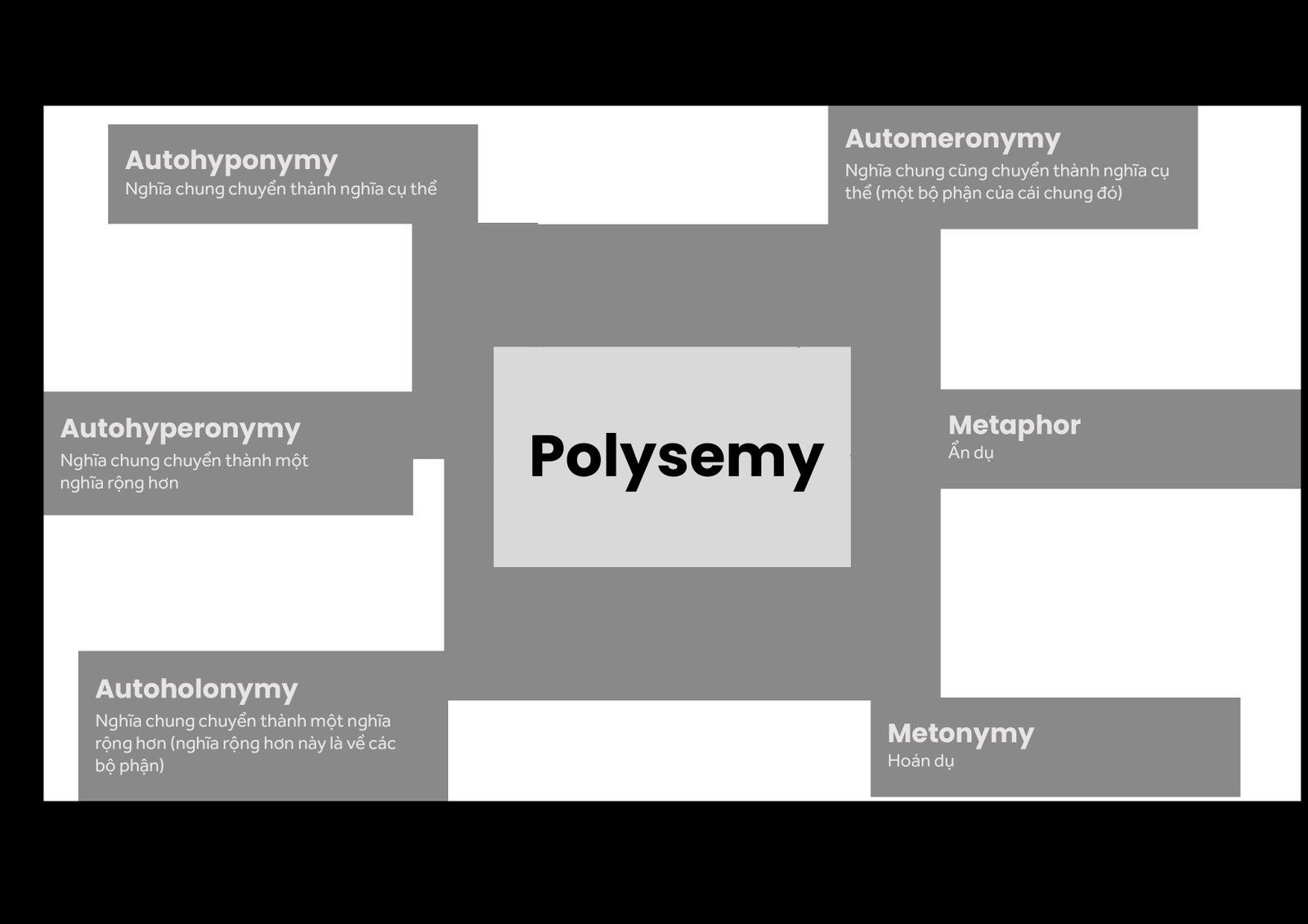 Biểu đồ phân loại các dạng nghĩa chuyển Polysemy trong ngôn ngữ Anh