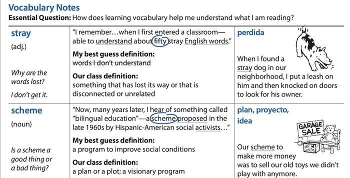 Bố cục ghi chú từ vựng theo phương pháp Cornell Notes