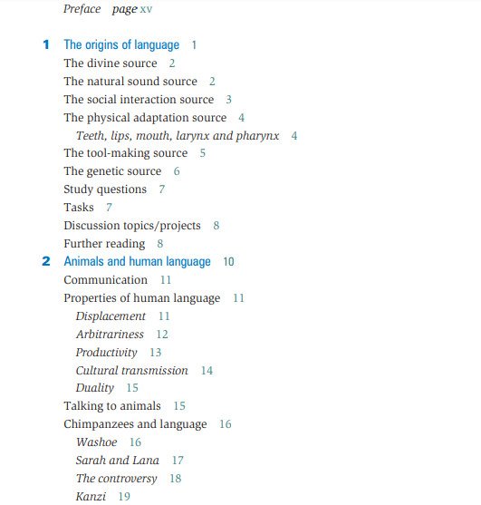 Cấu trúc một chương điển hình trong The Study of Language
