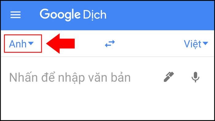 Chọn ngôn ngữ của văn bản cần dịch