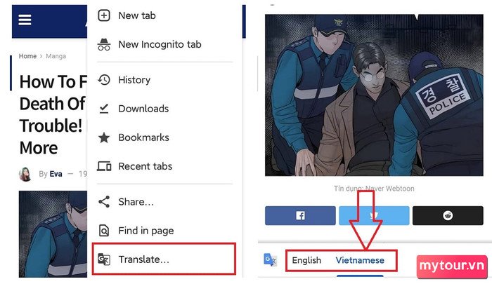 Chọn tính năng dịch trên trình duyệt để chuyển đổi tiếng Anh sang tiếng Việt