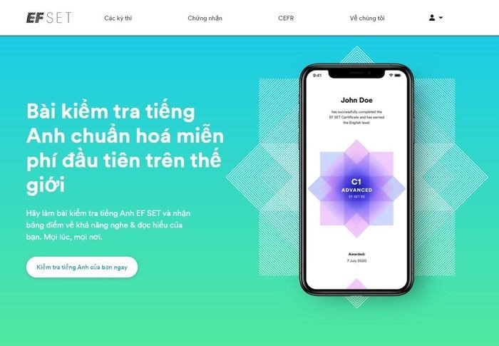 Chứng nhận kết quả kiểm tra trình độ tiếng Anh từ EF SET